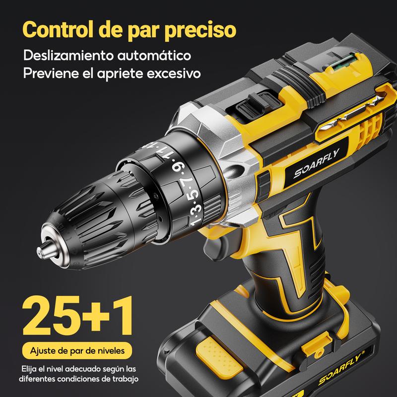 Taladro Electrico y Inalambrico de 48V, Herramienta Profesional 3 en 1, Taladro, Desatornillador y Martillo,Bateria de Larga Duracion, Motor de Alto Rendimiento, Juego con Accesorio