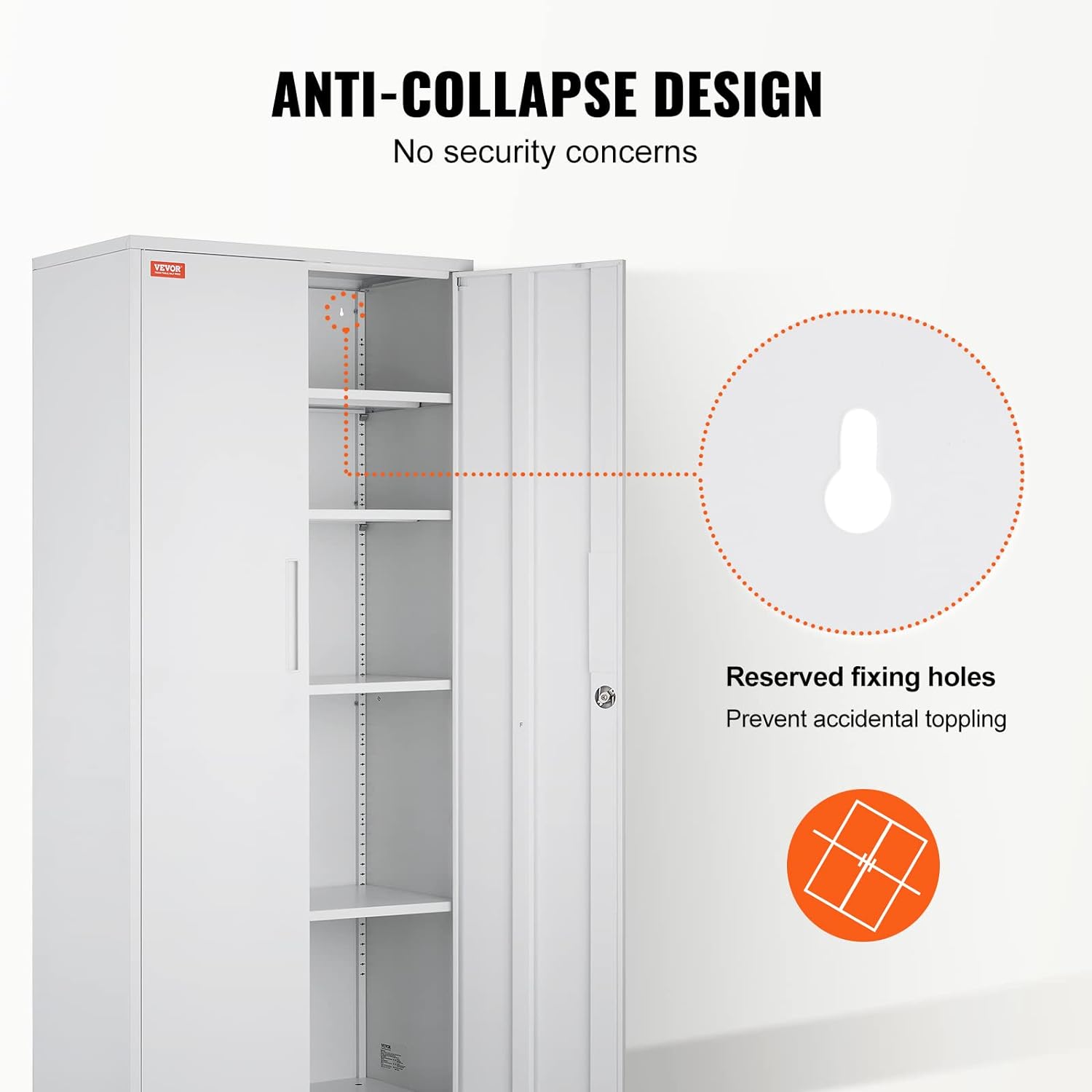 Metal Storage Cabinet with Wheels, 75'' Locking Steel Storage Cabinet with 2 Magnetic Doors and 4 Adjustable Shelves for Office, Garage, Home