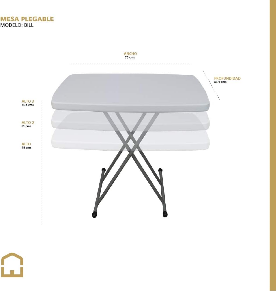 CASA EASTER Mesa Bill Plegable de Servicio 3 Posiciones de Altura Dimencion de 76 * 50-taza