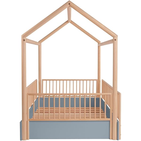 Cama Casa Montessori de Madera con Barandales (Gris Oscuro, Queen (estándar de EE. UU.)) Queen Gris oscuro