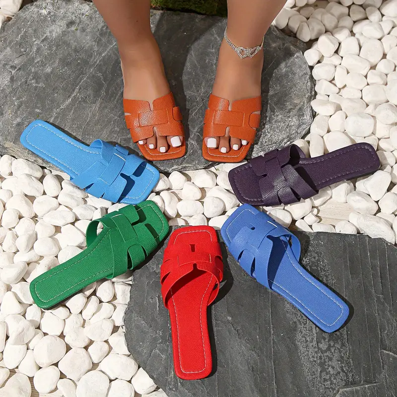 womens minimalist square toe flat sandals hollow out open toe slides sandals womens footwear details 14