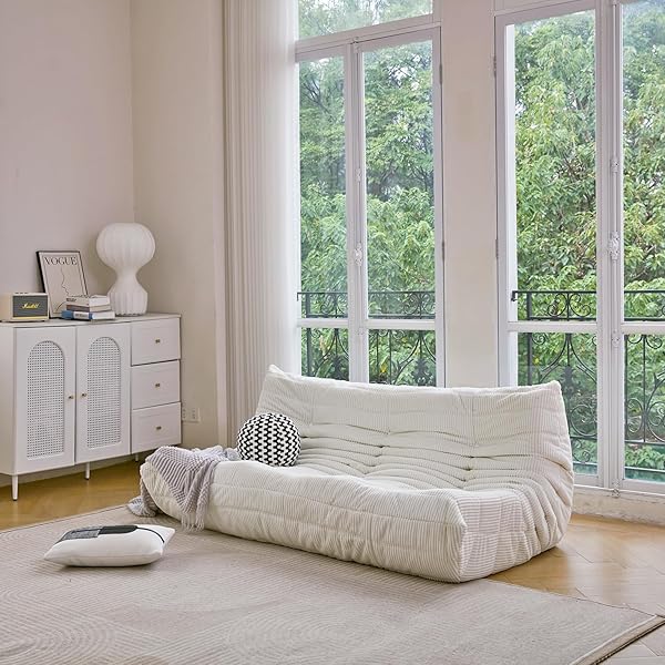 Sofá de tres plazas, sofá de piso de tamaño doble sin brazos de mediados de siglo, sillón de piso de pana suave de primera calidad, sillón decorativo de espuma para sala de estar, dormitorio (lima)