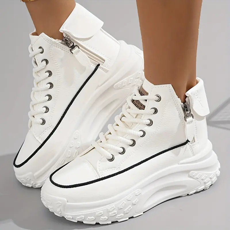 Women s Solid Color Casual Sneakers Side Zipper Platform details 1