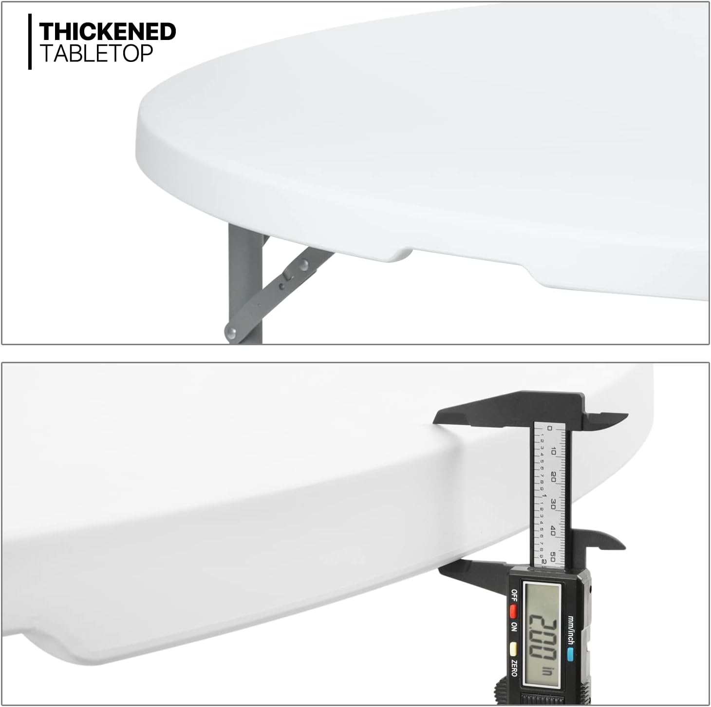 Mesa plegable redonda de 4.5 pies, mesa de comedor de plástico para interiores y exteriores con asa y cerradura para picnic, fiesta, banquete, boda, color blanco