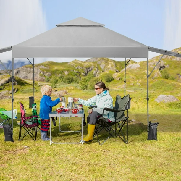 Costway 3x3m Pabellón Emergente Instantáneo Plegable para Exterior con Dos Mitades de Toldo Carpa Portátil Ajustable en Altura para Camping Costway Modern