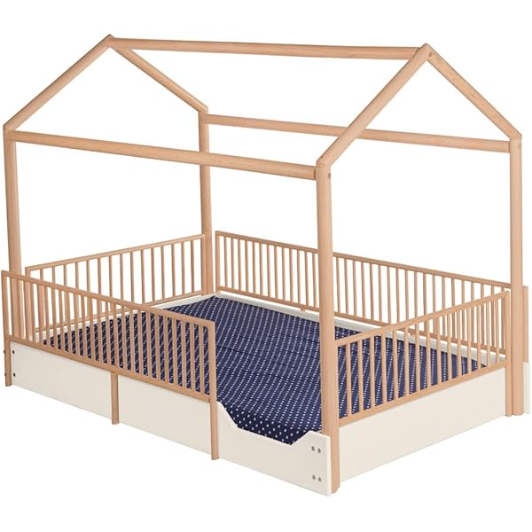 Cama Casa Montessori de Madera con Barandales (Gris Oscuro, Queen (estándar de EE. UU.)) Queen Gris oscuro