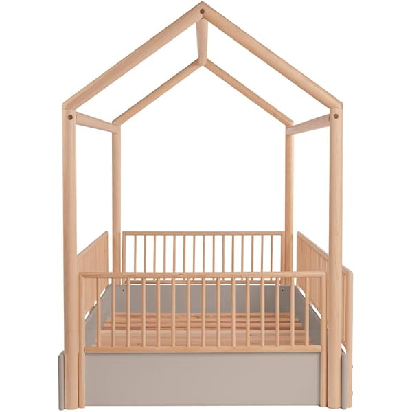 Cama Casa Montessori de Madera con Barandales (Gris Oscuro, Queen (estándar de EE. UU.)) Queen Gris oscuro