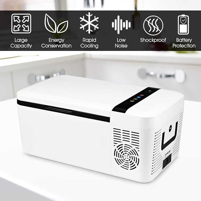 Congelador compacto para automóvil, refrigerador portátil de viaje de 12 V, con compresor, manijas dobles, pantalla LCD para automóvil y hogar, camping, fiesta en camión, viajes, picnic al aire libre (16 cuartos)