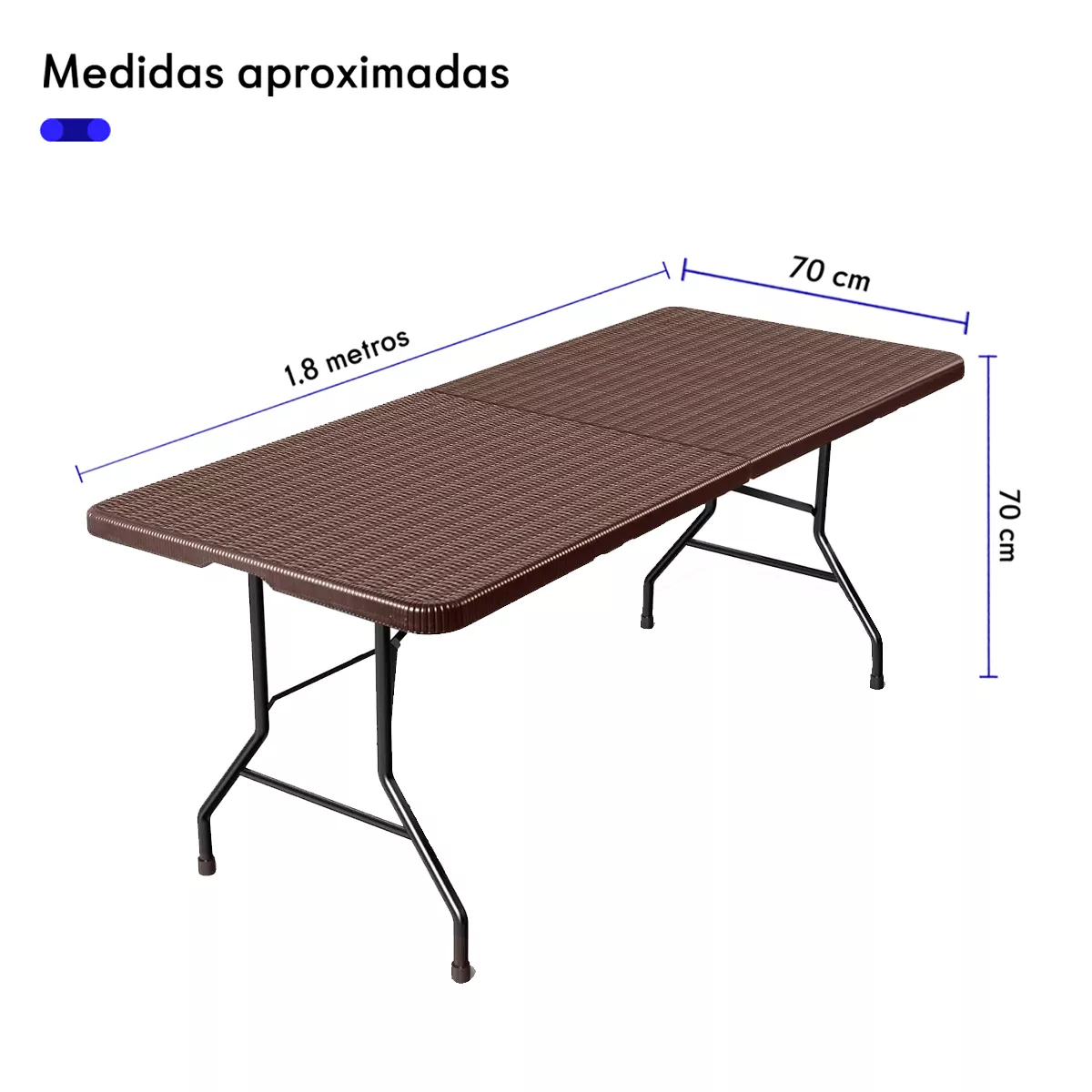 Mesa Plegable De Plástico 1.80 Metros Rattan Z - T9728 Color Marrón