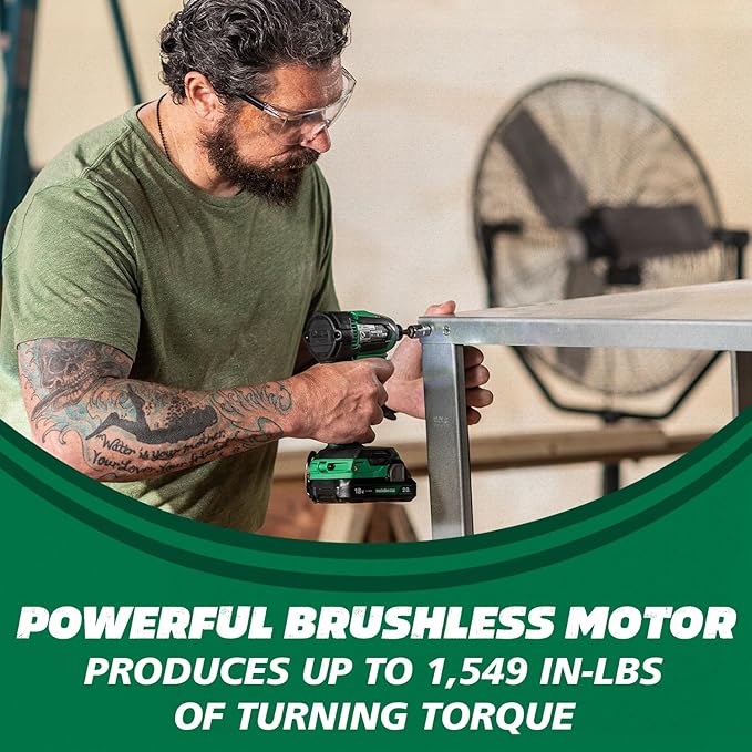 Metabo HPT - Kit combinado de taladro inalámbrico sin escobillas MultiVolt™ de 18 V, incluye baterías de 2 a 18 V, 2.0 Ah, KC18DEXQB