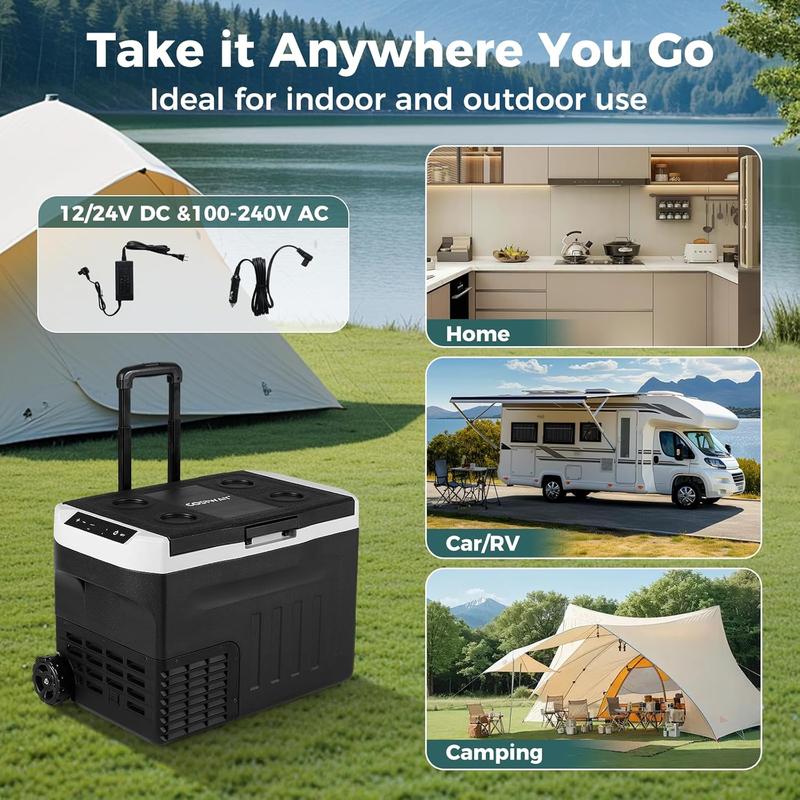 Refrigerador portátil para auto, 23/32/42 cuartos de galón, con rango ajustable de -4℉~68℉, 12/24 V CC 100-240 V CA, refrigerador eléctrico con congelador y separador para camping, caravana, viajes, pesca, hogar, color negro.