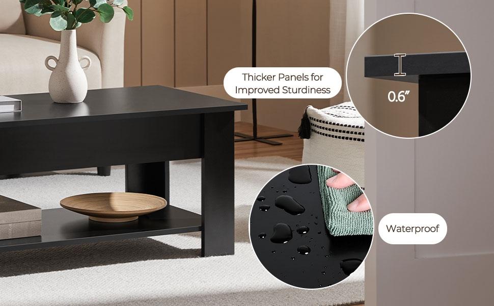 【Mother's Day Gift】Yaheetech Lift Top Coffee Table Hidden Compartment & 2 Open Shelves Multipurpose Design Gas Lift  Small Space Friendly Living Room/Office/Home Use