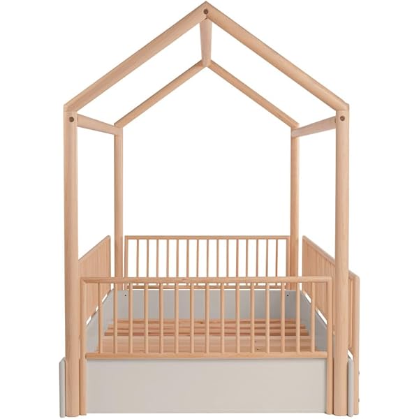 Cama Casa Montessori de Madera con Barandales (Gris Oscuro, Queen (estándar de EE. UU.)) Queen Gris oscuro