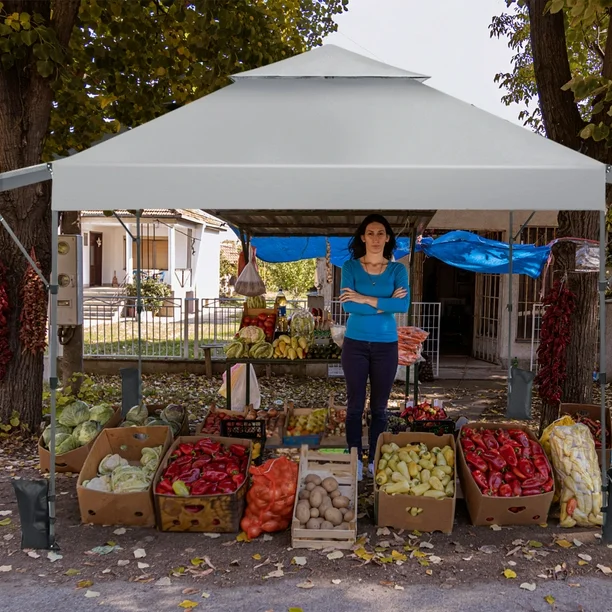 Costway 3x3m Pabellón Emergente Instantáneo Plegable para Exterior con Dos Mitades de Toldo Carpa Portátil Ajustable en Altura para Camping Costway Modern