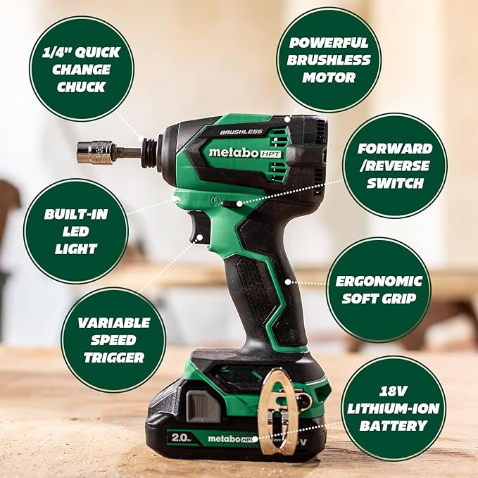 Metabo HPT - Kit combinado de taladro inalámbrico sin escobillas MultiVolt™ de 18 V, incluye baterías de 2 a 18 V, 2.0 Ah, KC18DEXQB