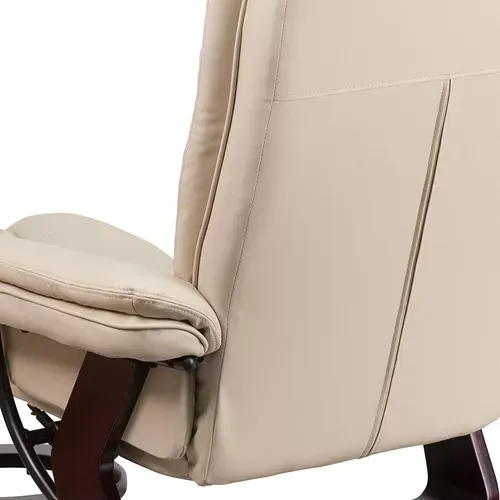 Sillón Reclinable Y Otomano De Cuero Beige Flash