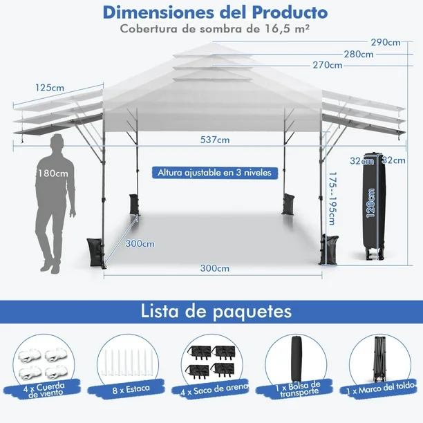 Costway 3x3m Pabellón Emergente Instantáneo Plegable para Exterior con Dos Mitades de Toldo Carpa Portátil Ajustable en Altura para Camping Costway Modern