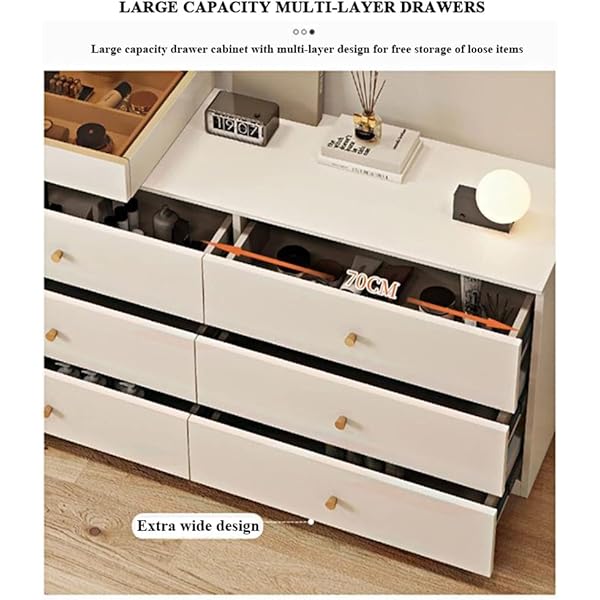 Cómoda blanca, moderna unidad de almacenamiento ancha, clóset telescópico para cambiador, 3 secciones de pista silenciosa, muebles de recámara (blanco 140 cm + 140 cm) Blanco 140cm+140cm