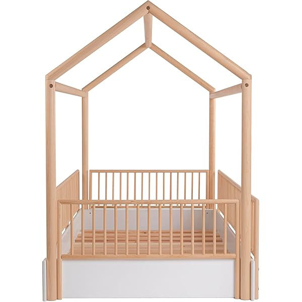 Cama Casa Montessori de Madera con Barandales (Gris Oscuro, Queen (estándar de EE. UU.)) Queen Gris oscuro
