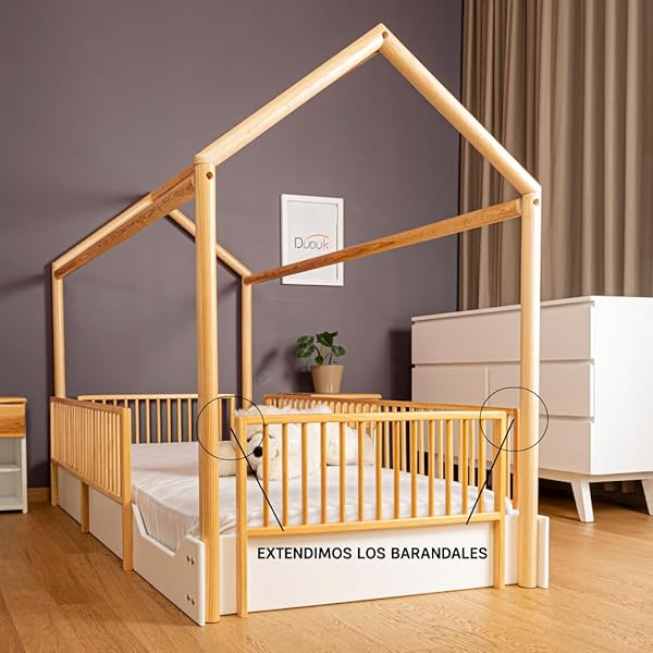 Cama Casa Montessori de Madera con Barandales (Gris Oscuro, Queen (estándar de EE. UU.)) Queen Gris oscuro