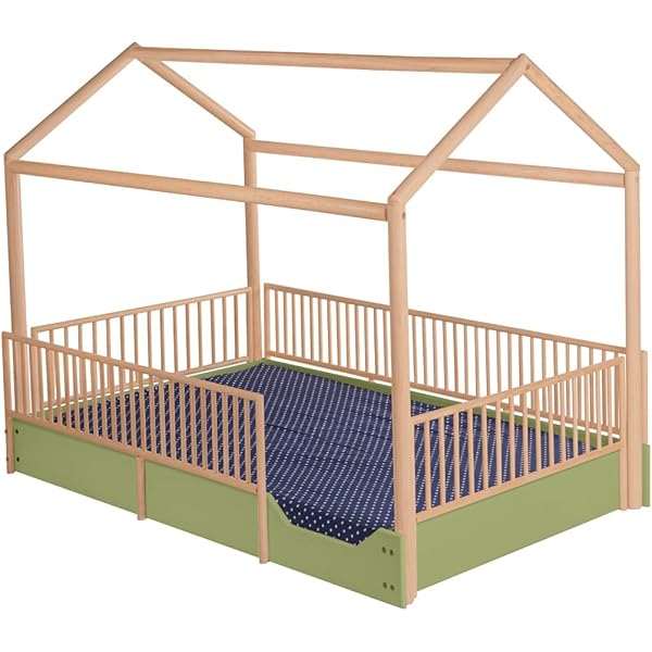 Cama Casa Montessori de Madera con Barandales (Gris Oscuro, Queen (estándar de EE. UU.)) Queen Gris oscuro