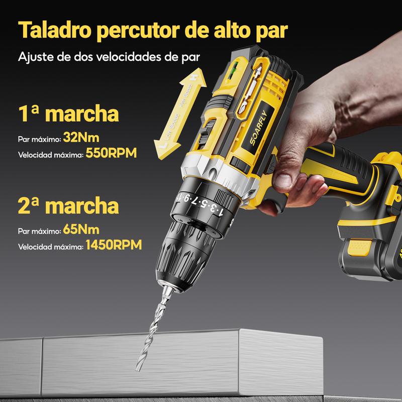Taladro Electrico y Inalambrico de 48V, Herramienta Profesional 3 en 1, Taladro, Desatornillador y Martillo,Bateria de Larga Duracion, Motor de Alto Rendimiento, Juego con Accesorio