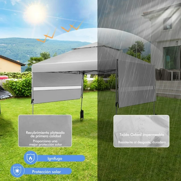 Costway 3x3m Pabellón Emergente Instantáneo Plegable para Exterior con Dos Mitades de Toldo Carpa Portátil Ajustable en Altura para Camping Costway Modern