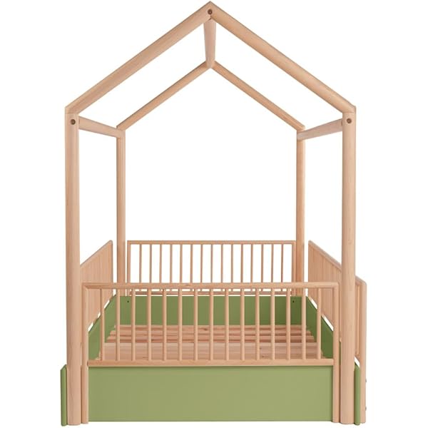 Cama Casa Montessori de Madera con Barandales (Gris Oscuro, Queen (estándar de EE. UU.)) Queen Gris oscuro