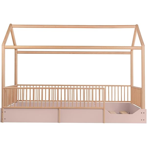 Cama Casa Montessori de Madera con Barandales (Gris Oscuro, Queen (estándar de EE. UU.)) Queen Gris oscuro