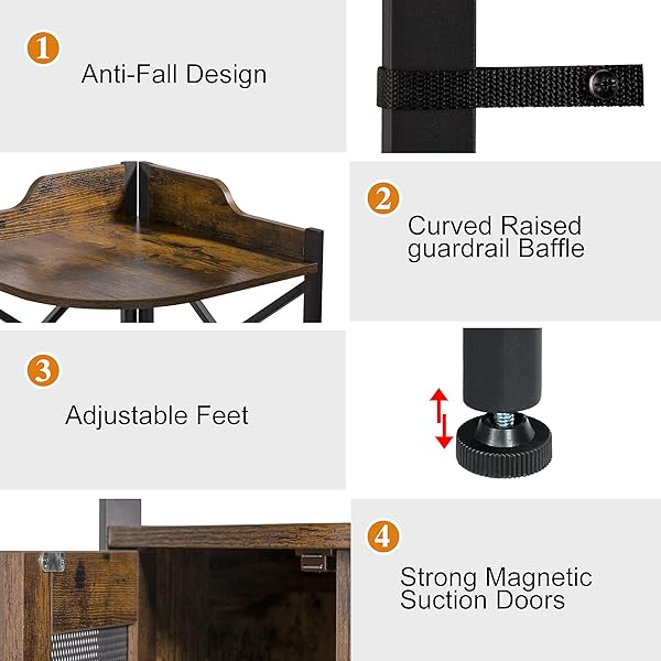 clóset de barra de esquina con luces LED, gabinete industrial de 5 niveles con soporte de vidrio, gabinete de licor de granja con estante ajustable, barra para el hogar para gabinete de bar 5-Tier Wine Cabinet