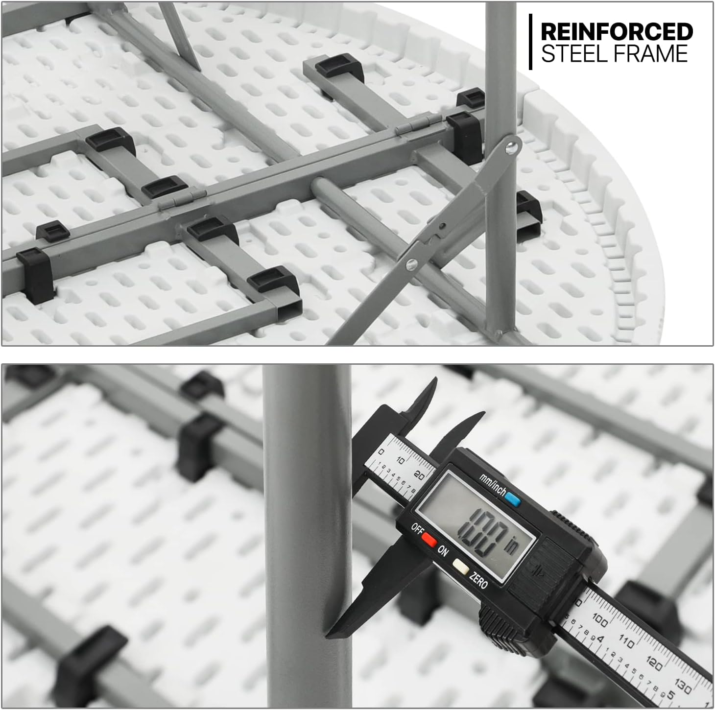 Mesa plegable redonda de 4.5 pies, mesa de comedor de plástico para interiores y exteriores con asa y cerradura para picnic, fiesta, banquete, boda, color blanco