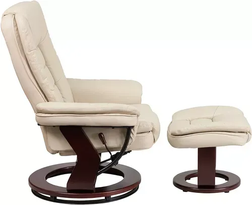 Sillón Reclinable Y Otomano De Cuero Beige Flash