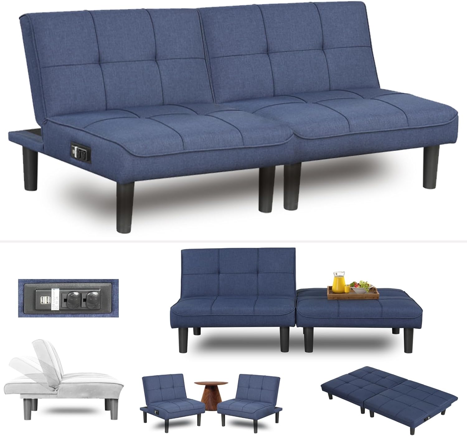 ! Sólo MXN$600 hoy KAIRUITUCH - Sofá cama convertible 3 en 1 para cama individual, sofá de futón con respaldo plegable ajustable, 2 piezas, futón pequeño para sala de estar, departamento