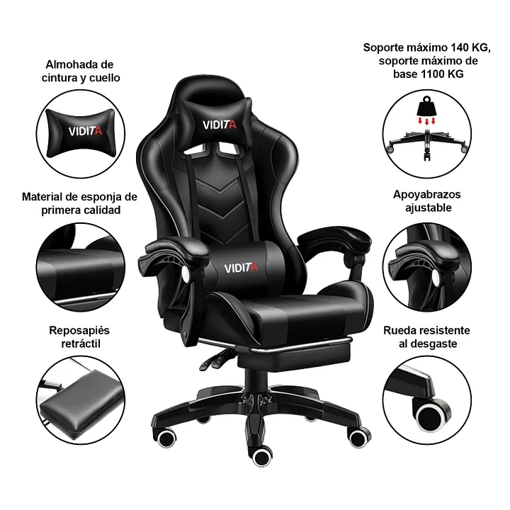 Set Silla Gamer Con Reposapiés y Escritorio Gamer X-RGB 120cm Negro