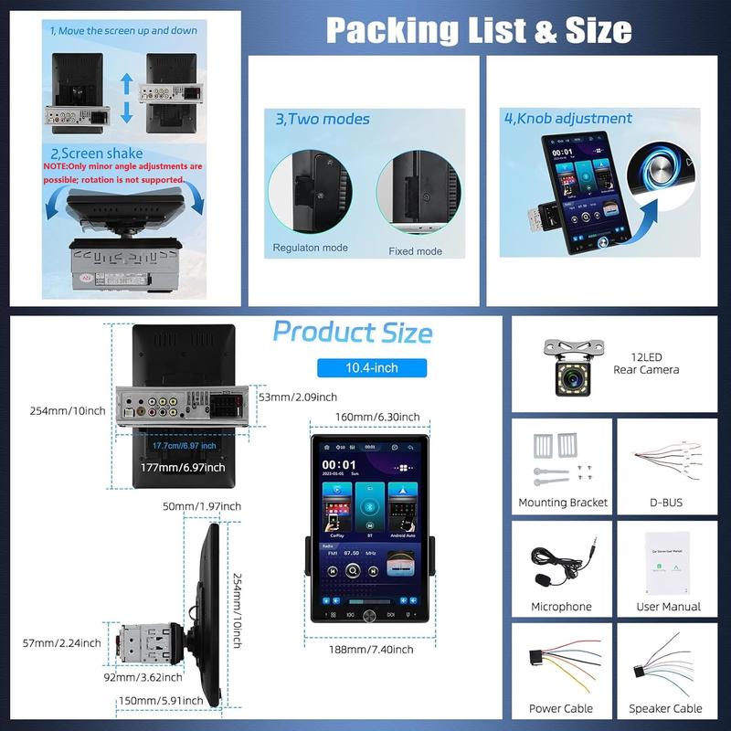 Autoestéreo de 10.4 pulgadas de un solo DIN con Carplay inalámbrico Android Auto, pantalla táctil vertical IPS 1080P, Bluetooth 5.2, cámara de reversa LED de 12 pulgadas, radio FM, USB/AUX, Mirror Link, SWC, SummerVibes fathersdaygift