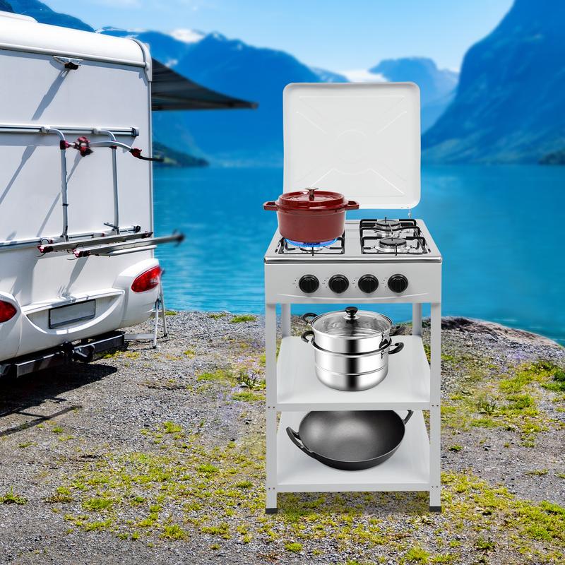 Estufa de gas independiente de 4 quemadores, compatible con gas natural y gas licuado de petróleo (GN/GLP), portátil para exteriores, camping, con encendido manual de 4 perillas, ideal para viajes en autocaravana, preparación para emergencias y uso famili