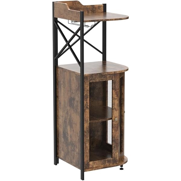 clóset de barra de esquina con luces LED, gabinete industrial de 5 niveles con soporte de vidrio, gabinete de licor de granja con estante ajustable, barra para el hogar para gabinete de bar 5-Tier Wine Cabinet