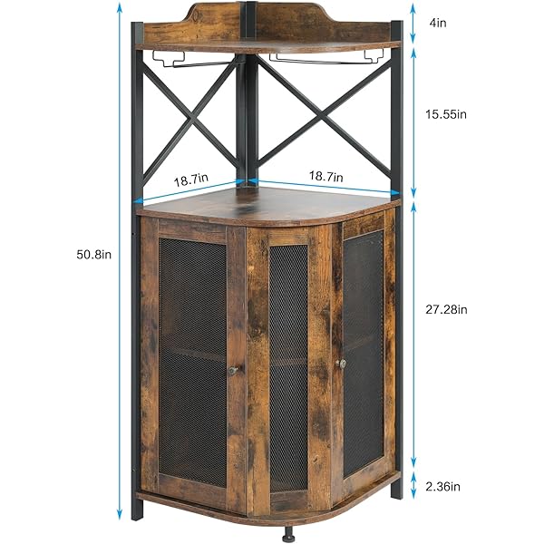 clóset de barra de esquina con luces LED, gabinete industrial de 5 niveles con soporte de vidrio, gabinete de licor de granja con estante ajustable, barra para el hogar para gabinete de bar 5-Tier Wine Cabinet