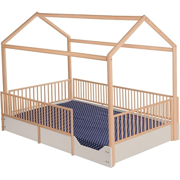 Cama Casa Montessori de Madera con Barandales (Gris Oscuro, Queen (estándar de EE. UU.)) Queen Gris oscuro