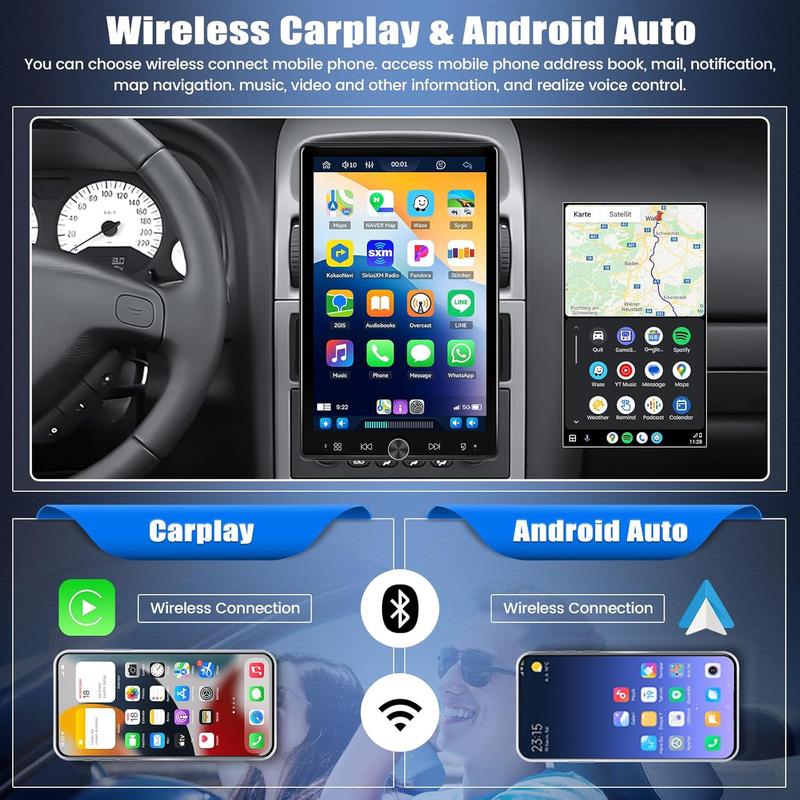 Autoestéreo de 10.4 pulgadas de un solo DIN con Carplay inalámbrico Android Auto, pantalla táctil vertical IPS 1080P, Bluetooth 5.2, cámara de reversa LED de 12 pulgadas, radio FM, USB/AUX, Mirror Link, SWC, SummerVibes fathersdaygift
