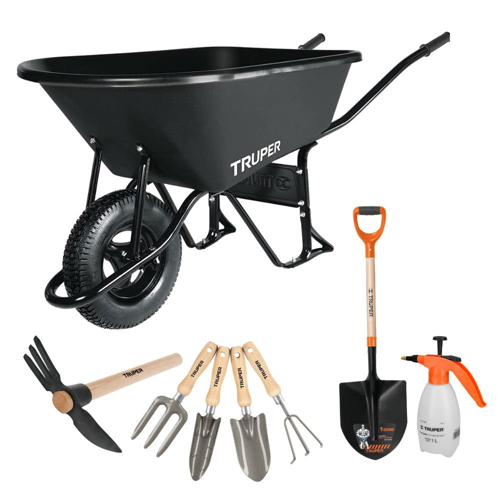 Combo carretilla tolva , herramientas para Jardín 8 piezas