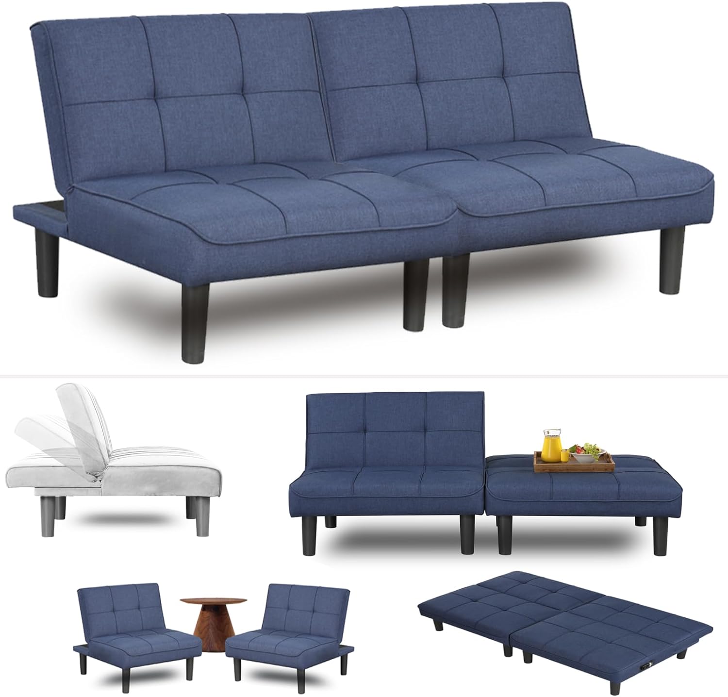 ! Sólo MXN$600 hoy KAIRUITUCH - Sofá cama convertible 3 en 1 para cama individual, sofá de futón con respaldo plegable ajustable, 2 piezas, futón pequeño para sala de estar, departamento