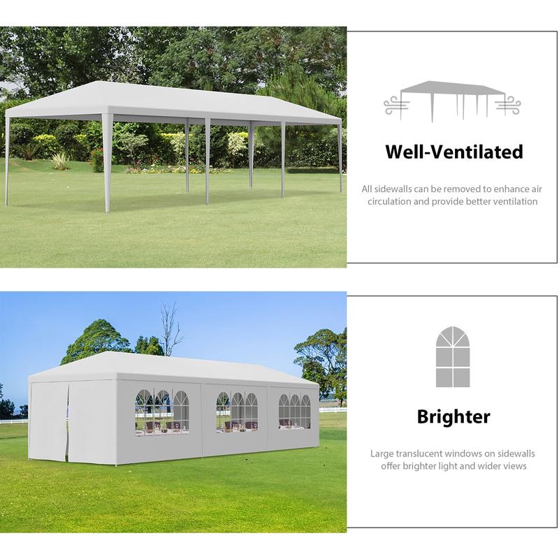 Toldo de patio con estructura de acero de varios tamaños - Toldo de sombra para exteriores para fiestas y bodas, opciones de 10'x30', 20' y 10', paredes desmontables, protección UV, incluye herrajes, refugio para exteriores, rectangular, summervibes