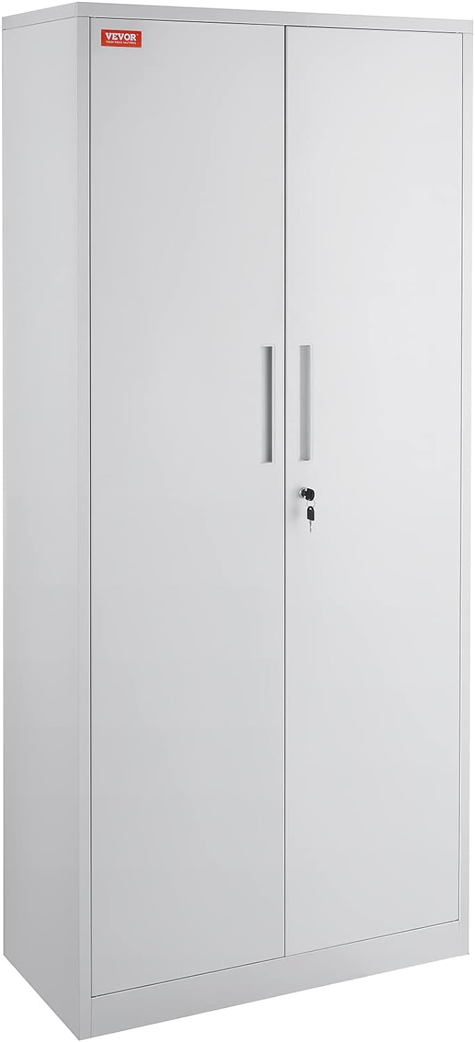 Metal Storage Cabinet with Wheels, 75'' Locking Steel Storage Cabinet with 2 Magnetic Doors and 4 Adjustable Shelves for Office, Garage, Home