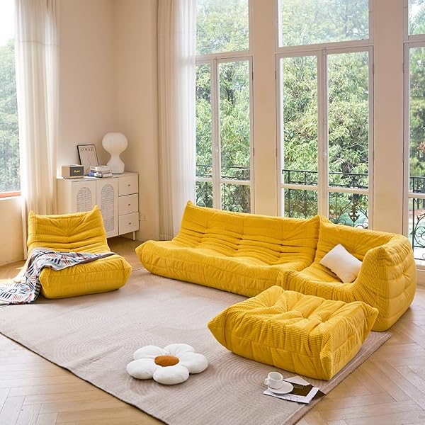 Sofá de tres plazas, sofá de piso de tamaño doble sin brazos de mediados de siglo, sillón de piso de pana suave de primera calidad, sillón decorativo de espuma para sala de estar, dormitorio (lima)