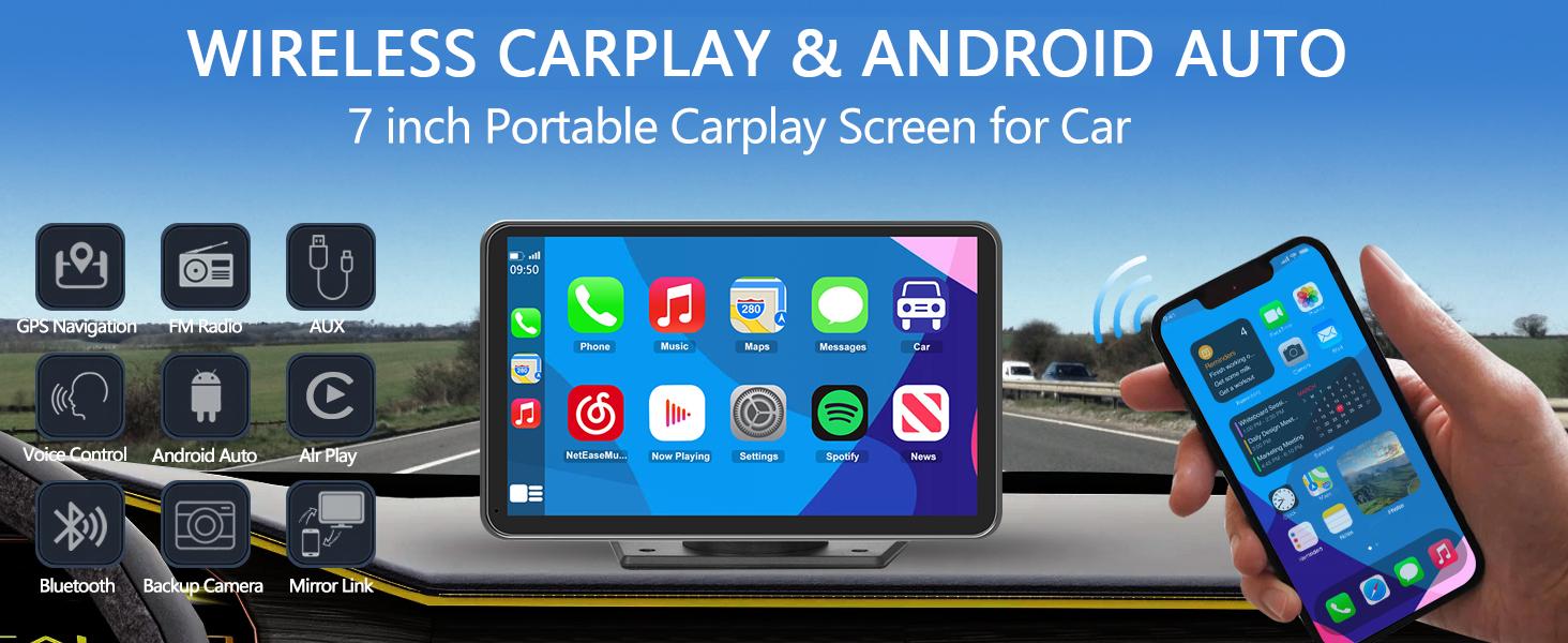 【PASLDA】Portable Wireless Carplay Car Stereo, 7" HD Touchscreen for Car with Apple CarPlay & Android Auto with Backup Camera/Mirror Link/Voice Control/Bluetooth/GPS/AUX for All Vehicles 【PASLDA】Portable Wireless Carplay Car Stereo, 7" HD Touchscreen for Car with Apple CarPlay & Android Auto with Backup Camera/Mirror Link/Voice Control/Bluetooth/GPS/AUX for All Vehicles