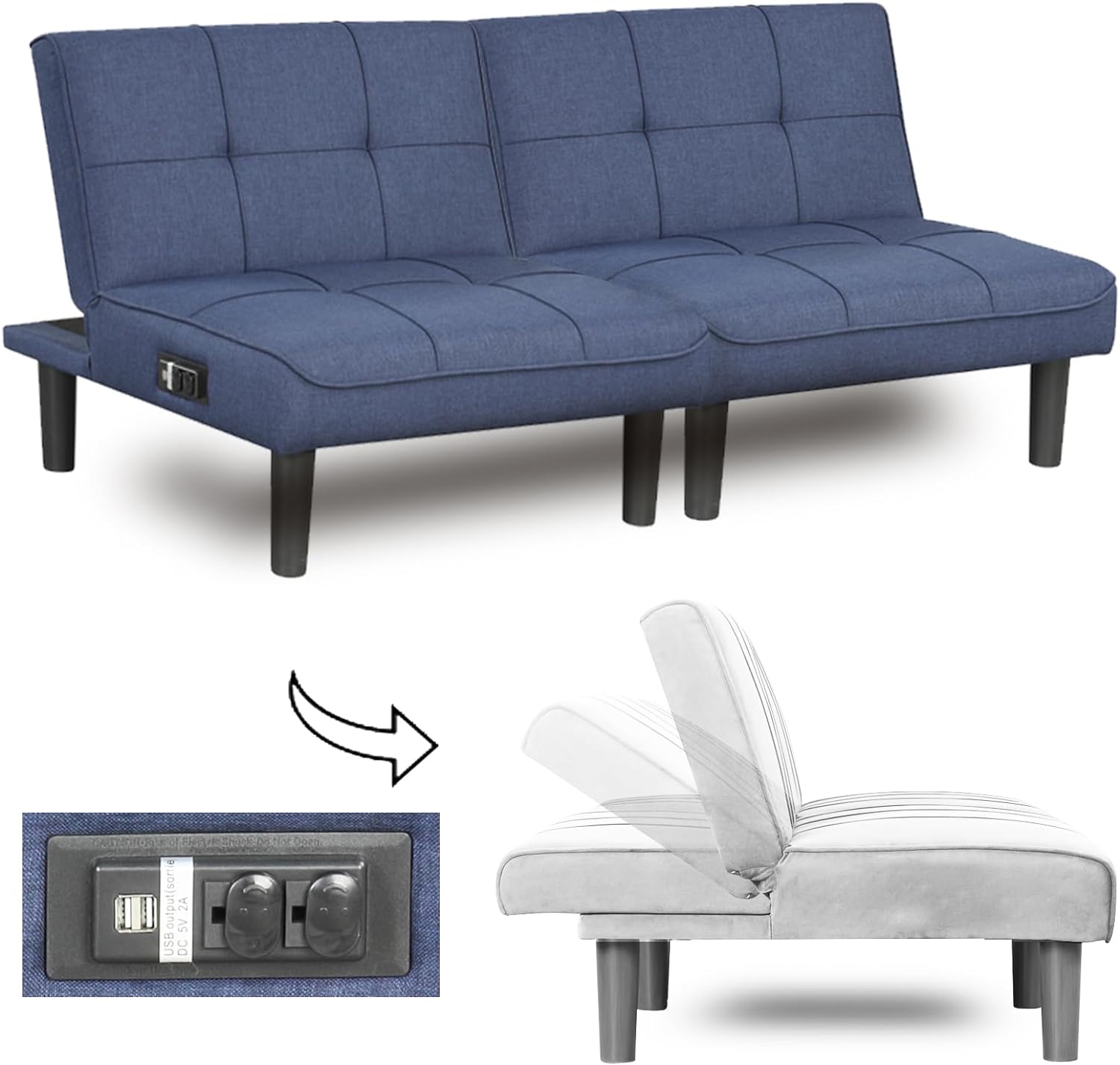 ! Sólo MXN$600 hoy KAIRUITUCH - Sofá cama convertible 3 en 1 para cama individual, sofá de futón con respaldo plegable ajustable, 2 piezas, futón pequeño para sala de estar, departamento