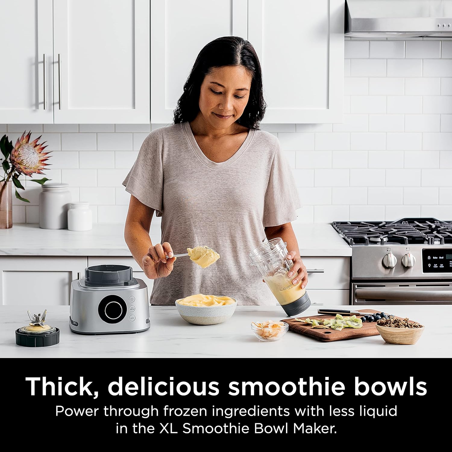 SS401 Foodi Power Blender Ultimate System con jarra de mezcla y procesamiento de alimentos de 70 onzas, fabricante de cuencos XL y extractor de nutrientes* y 7 funciones, color plateado