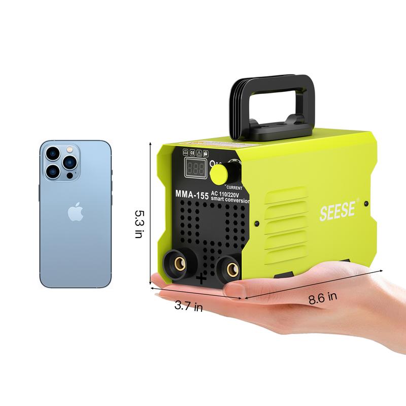 【SummerVibes】SEESE Mini soldadora portátil de 155 amperios, soldadora de electrodo revestido, conversión inteligente de CA 110/220 V, soldadora digital con pantalla LED, soldadora de arco MMA portátil