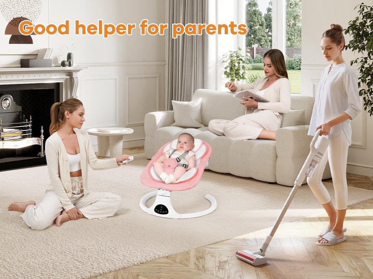 Mothersdaygift Baby Electric Bouncer for Infants,Baby Swing,5 Speeds and 10 Lullabies,Bluetooth Music,Remote Control,Adjustable Backrest,Indoor Use